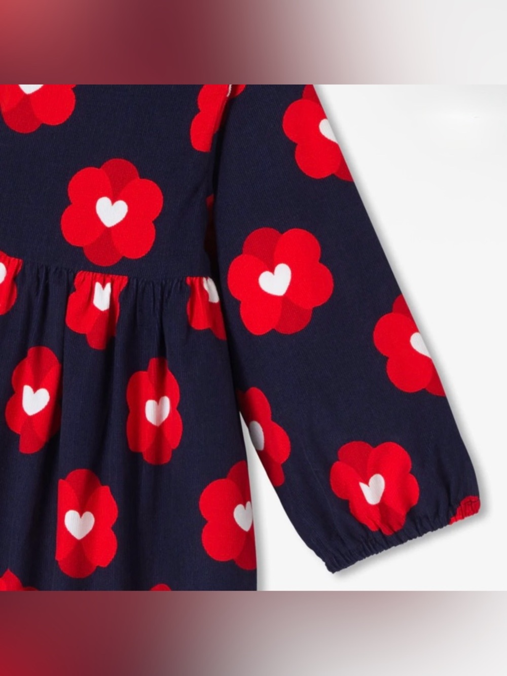 Jacadi Baby Girl Navy Corduroy Pop Floral Motif Dress - Marine/Multico - Size 6M - Picture 12 of 12